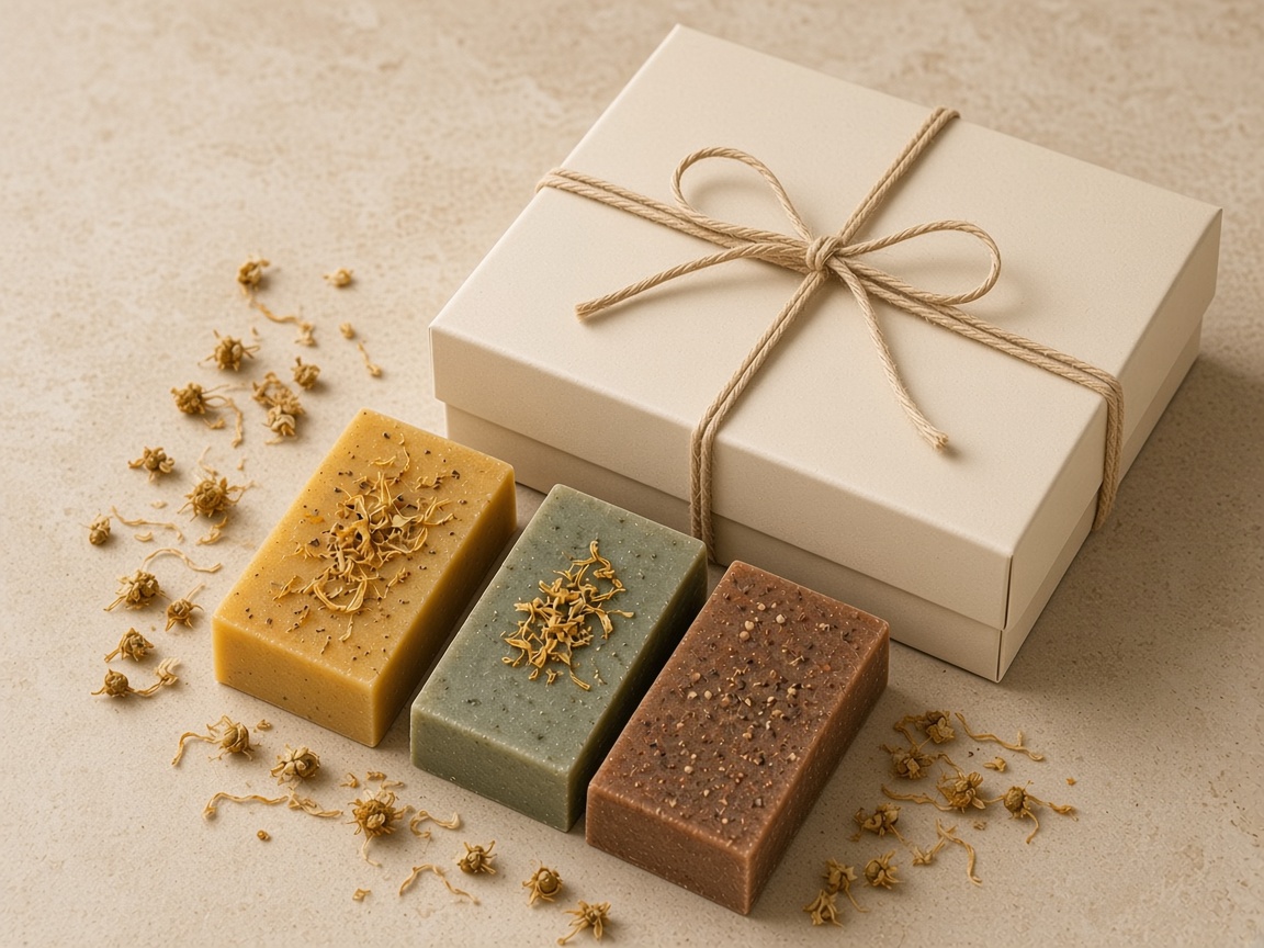 Linen Trio Gift Box with three botanical bars