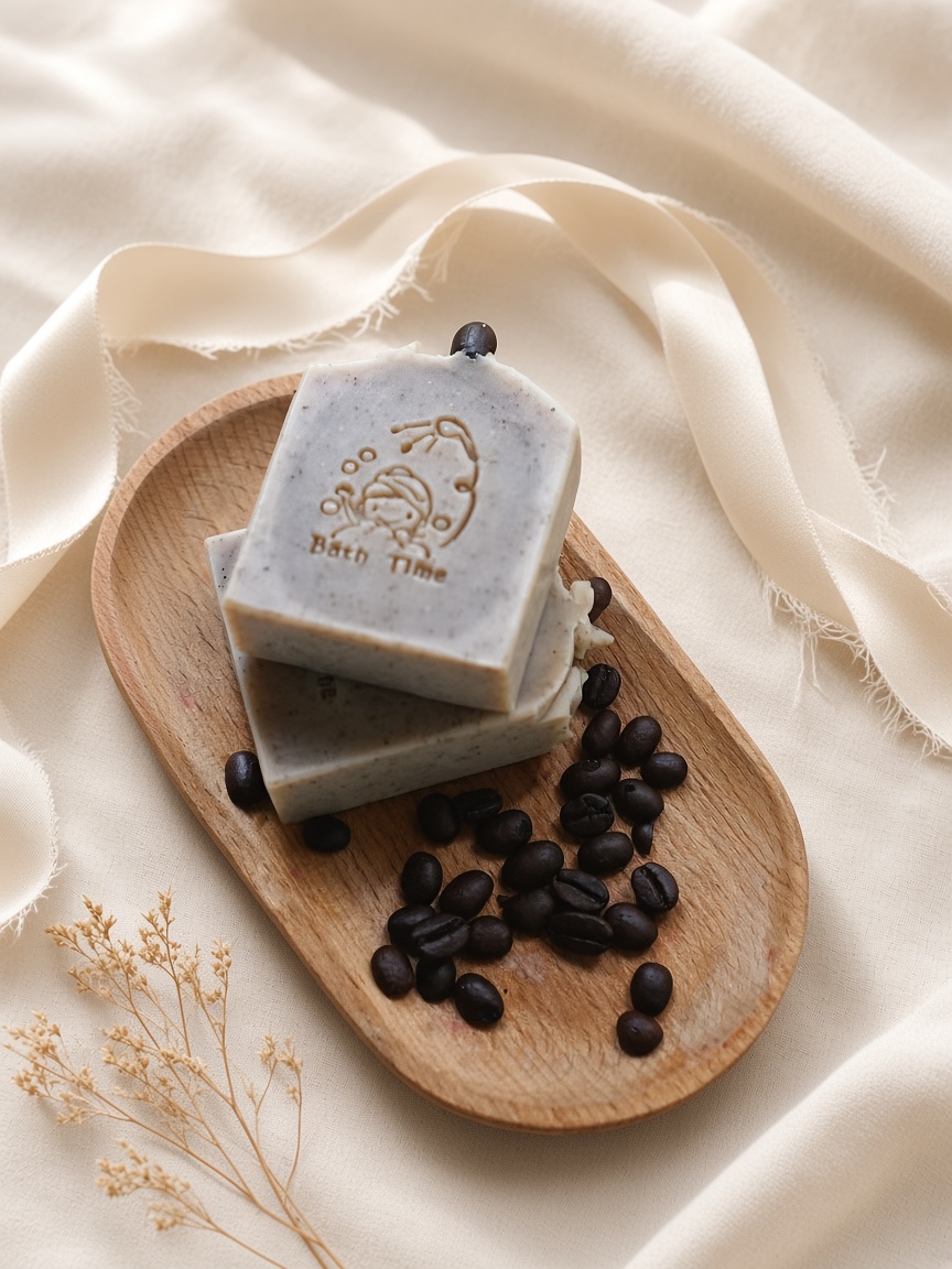 Cream still life of coffee bath soap
