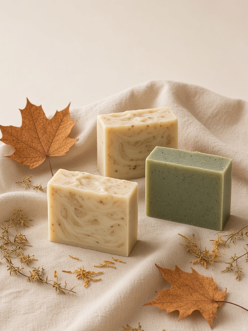 Cream still life of seasonal soap bars